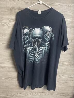 Y2K Thugs Skull Bone Biker T-Shirt Short Sleeve Black Graphic Tee Men's XL
